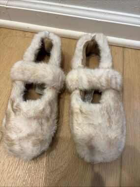 Kids Faux-Fur Mary Jane Slippers - Cream
